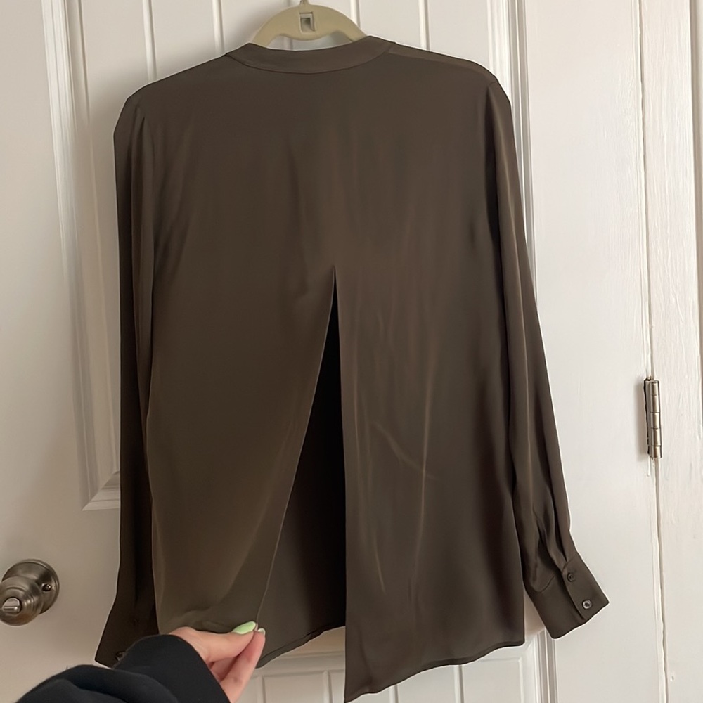 Vince Split Back Button Down Silk Top - image 4
